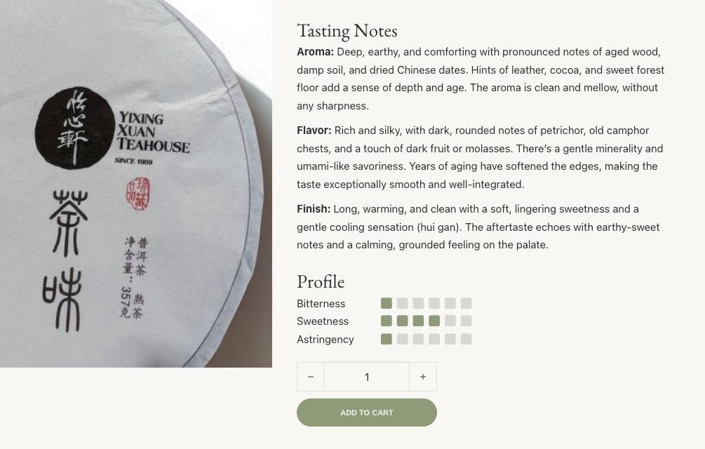 Tasting notes and flavor profile on a tea product page