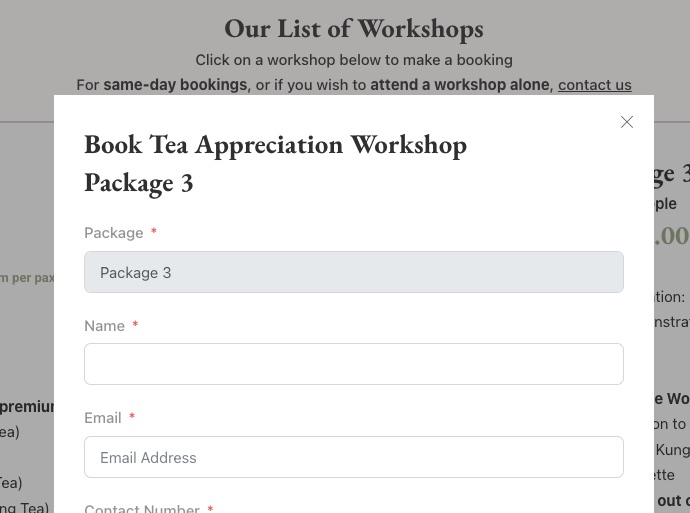Workshop booking form