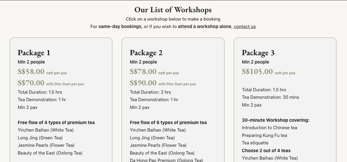 List of workshop packages